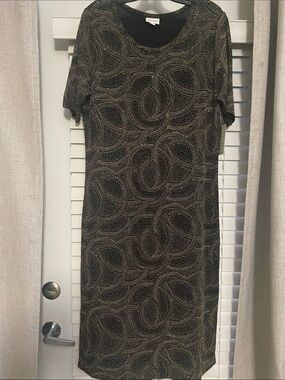 LuLaRoe Black Dress with Gold Swirl Print
